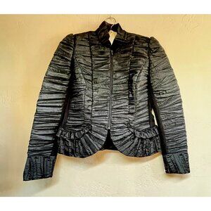 Vintage McClintock Collections Womens Full Zip Jacket Sz 6 Pleated Ruffled Black